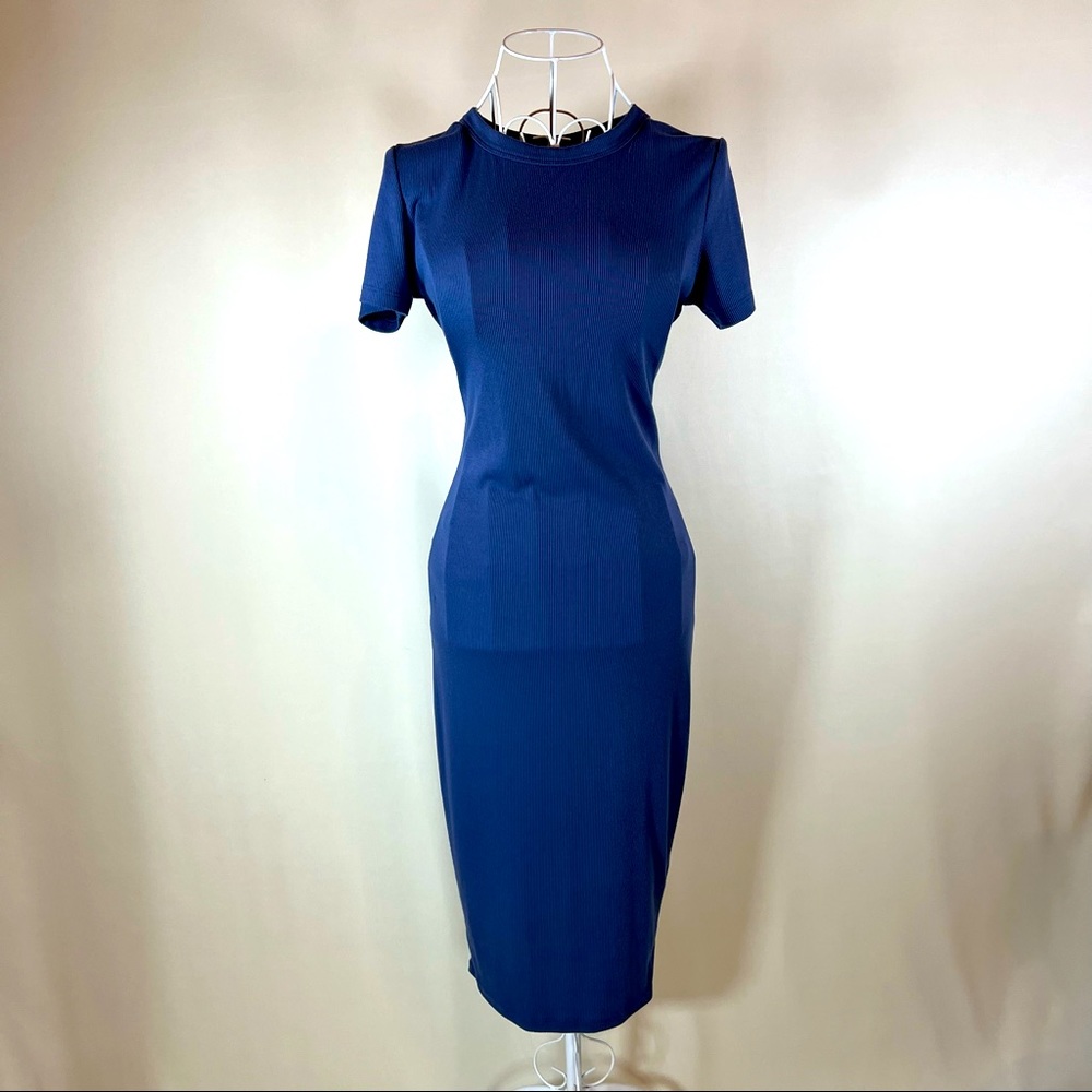 Ribbed Cotton Stretch T-shirt dress - Navy